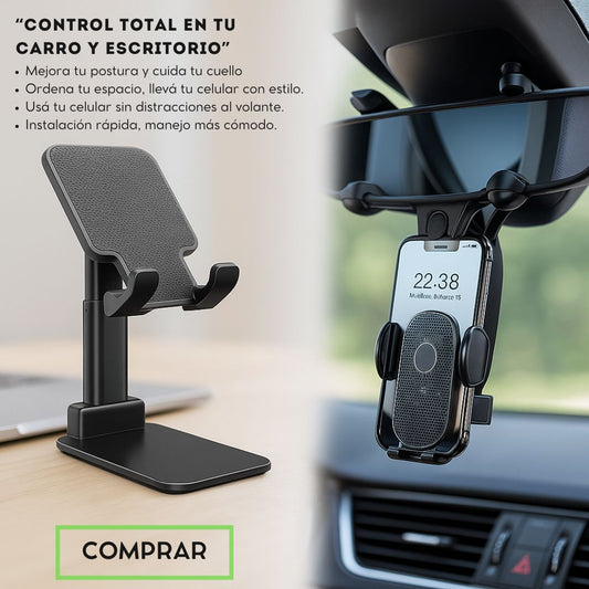 COMBO SOPORTE 360°: CONTROL EN CARRO Y ESCRITORIO, SIN ENREDOS