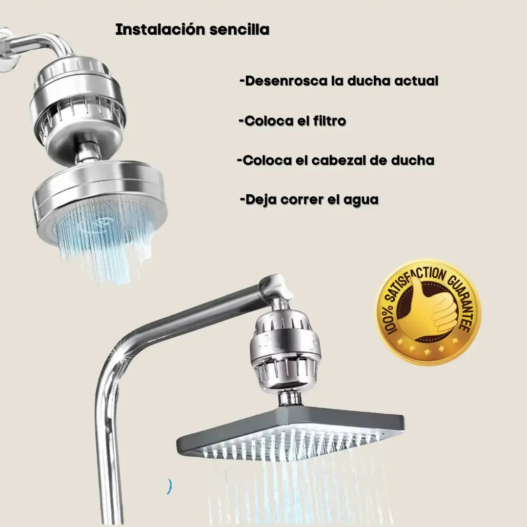 FILTRO DE DUCHA 18 NIVELES + REPUESTO GRATIS – 6 MESES DE GARANTIA