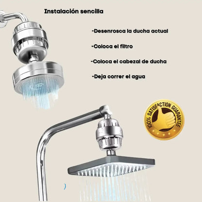 FILTRO DE DUCHA 18 NIVELES + REPUESTO GRATIS – 6 MESES DE GARANTIA